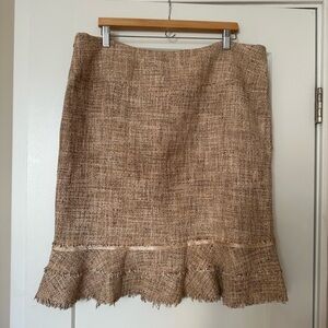 J. Crew Brown Tweed Pencil Skirt with Fringe Detail